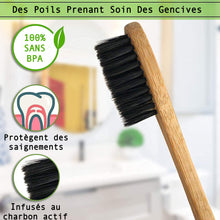 Charger l&#39;image dans la galerie, Brosse à dents en bambou naturel avec poils souples, conçue pour protéger les gencives et infusée au charbon actif.