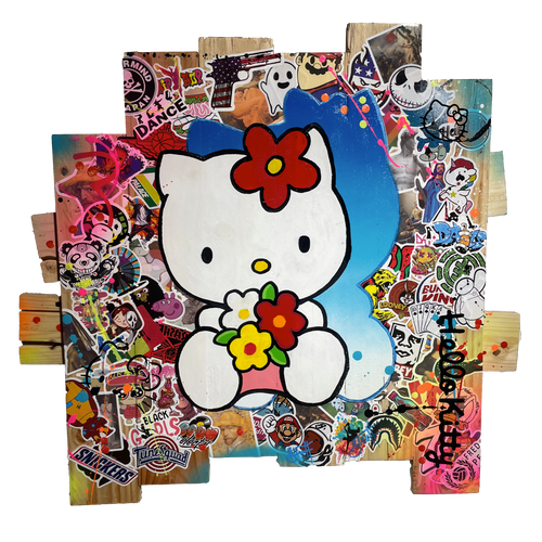 Tableau Pop Art HELLO KITTY sur bois de palette signé Vincent STREIFF®