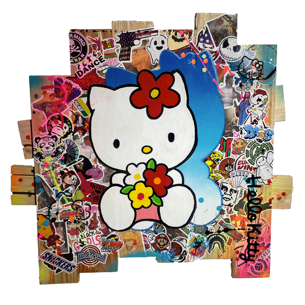 Tableau Pop Art HELLO KITTY sur bois de palette signé Vincent STREIFF®