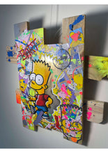 Charger l&#39;image dans la galerie, Tableau Pop Art de Bart Simpson sur bois de palette, combinant bandes dessinées, peinture acrylique et vernis mat.