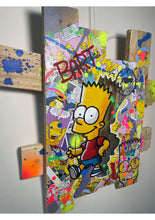 Charger l&#39;image dans la galerie, &quot;Tableau pop art de Bart Simpson sur bois de palette, avec bandes dessinées, peinture acrylique et vernis mat, style vibrant et coloré.&quot;