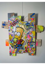 Charger l&#39;image dans la galerie, Tableau pop art Bart Simpson sur bois de palette avec bandes dessinées, peinture acrylique et vernis mat pour protection.
