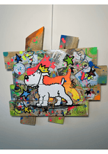 Charger l&#39;image dans la galerie, Pop art tableau of Tintin&#39;s dog Milou, crafted on a custom wooden palette with vibrant colors and comic elements.
