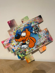 Tableau Pop Art unique représentant Boule et Bill, décoré sur bois de palette, coloré et ludique.