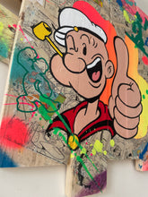 Charger l&#39;image dans la galerie, Tableau Pop Art inspiré de Popeye, réalisé sur bois recyclé avec des couleurs vives et peinture acrylique.
