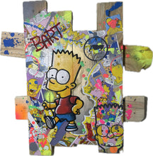 Charger l&#39;image dans la galerie, &quot;Tableau Pop art Bart Simpson sur bois de palette, avec des bandes dessinées et peinture acrylique, finition vernis mat, coloré et unique.&quot;