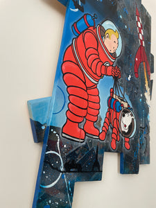 Tableau Pop art Tintin et Milou fusée sur bois de palette signé Vincent STREIFF®