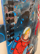 Charger l&#39;image dans la galerie, Tableau Pop art Tintin et Milou fusée sur bois de palette signé Vincent STREIFF®