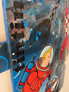 Tableau Pop art Tintin et Milou fusée sur bois de palette signé Vincent STREIFF®