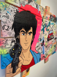Tableau Pop Art Nicky Larson City Hunter sur bois de palette signé Vincent STREIFF®