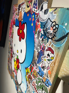 Tableau Pop Art HELLO KITTY sur bois de palette signé Vincent STREIFF®