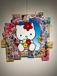 Tableau Pop Art HELLO KITTY sur bois de palette signé Vincent STREIFF®