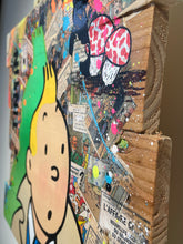 Charger l&#39;image dans la galerie, Pop Art Tintin artwork featuring vibrant colors and mixed media techniques, showcasing Tintin and dynamic comic fragments.