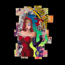 Charger l&#39;image dans la galerie, Tableau Pop Art de Jessica Rabbit sur bois recyclé, vibrant et coloré, hommage à l&#39;icône de Roger Rabbit.