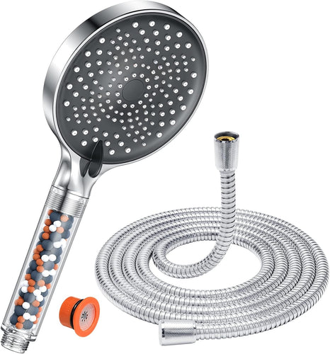 Pomme de douche économique SPA2 avec flexible inox, design moderne et filtration d'eau intégrée.