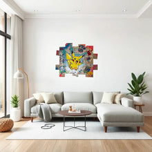 Charger l&#39;image dans la galerie, Tableau Pop Art Pikachu sur bois recyclé, décor vibrant pour salon moderne, mettant en avant l&#39;énergie joyeuse de Pikachu.