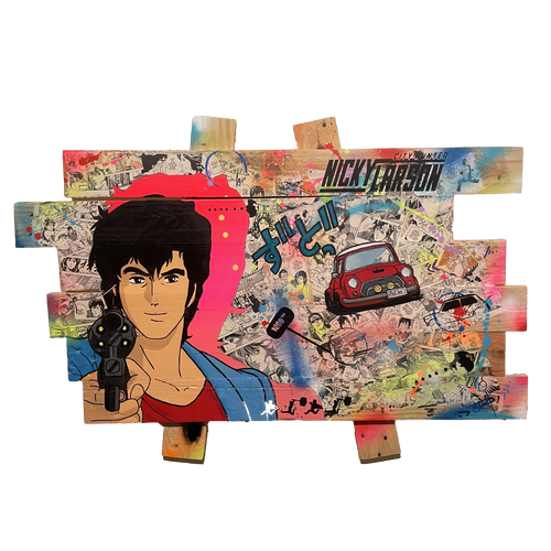 Tableau Pop Art Nicky Larson City Hunter sur bois de palette signé Vincent STREIFF®