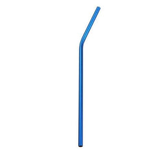 Charger l&#39;image dans la galerie, Paille en inox courbée 215x6mm, modèle professionnel en acier inoxydable, couleur bleu, lavable et réutilisable.