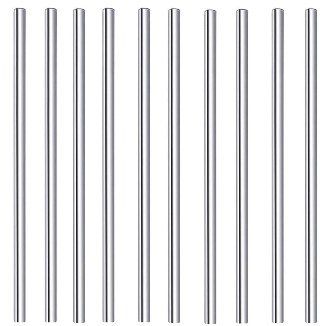 Lot de 10 pailles courtes en inox de 145 mm, couleur argent, acier inoxydable de qualité alimentaire.