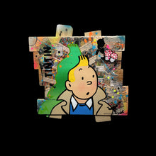 Charger l&#39;image dans la galerie, Pop Art Tintin artwork featuring a vibrant mixed media portrait of Tintin with dynamic colors and textures.