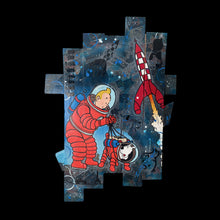 Charger l&#39;image dans la galerie, Tableau Tintin Milou pop art représentant Tintin et Milou en astronautes avec une fusée.